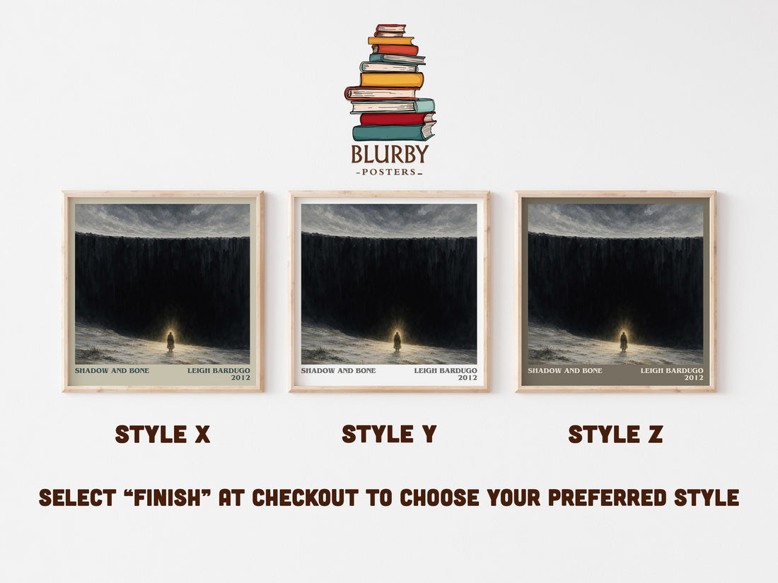 Shadow and Bone literary print in frame leaning in hallway – fantasy wall art (mockup)