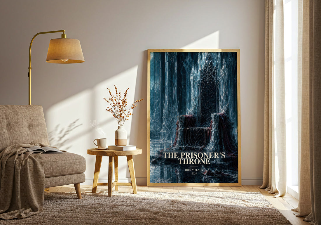 The Prisoner's Throne watercolour print in frame leaning in hallway – fantasy wall art (mockup)