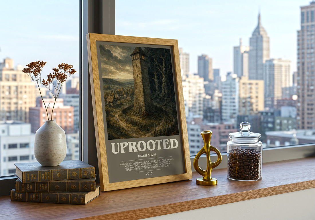 Uprooted bookish print framed by window – literary home decor
