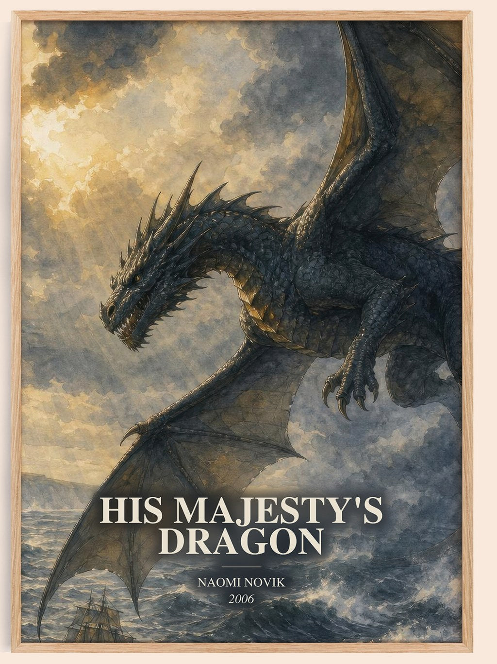 His Majesty's Dragon watercolour book poster by Naomi Novik – framed literary art print