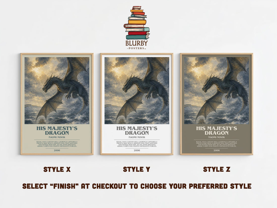 His Majesty's Dragon bookish print in frame leaning in hallway – fantasy wall art (mockup)