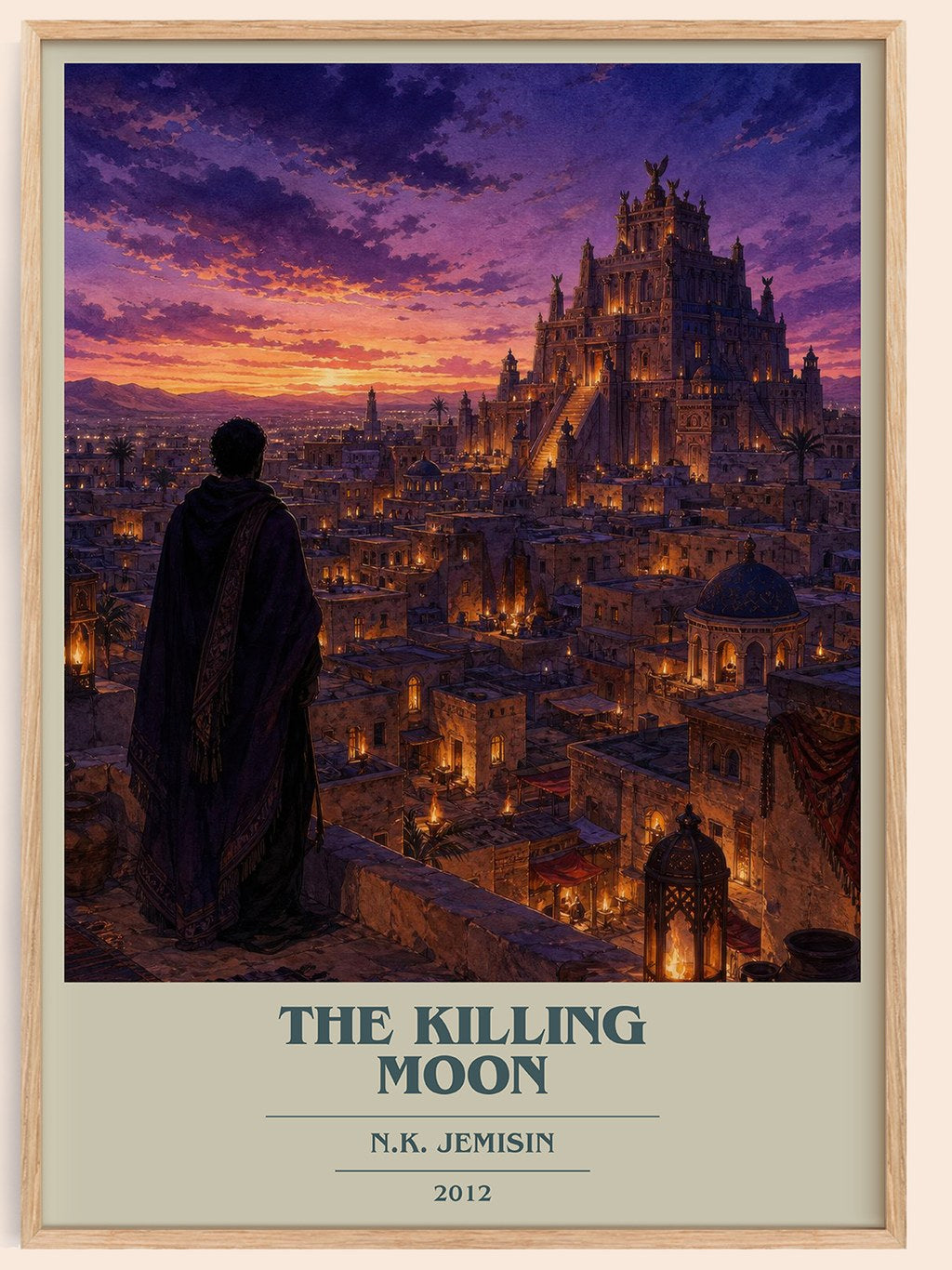 The Killing Moon book cover book poster by N.K. Jemisin – framed literary art print