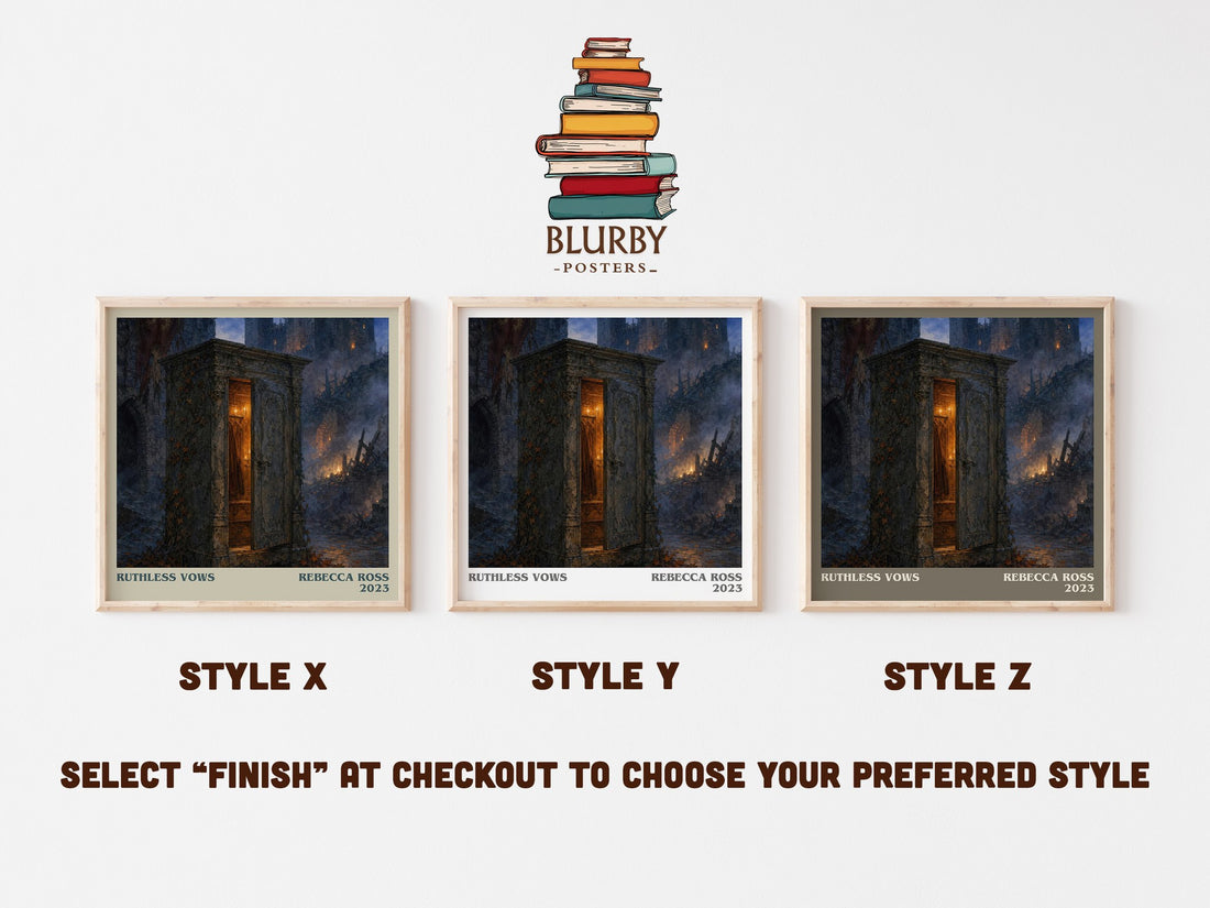 Ruthless Vows literary print in frame leaning in hallway – fantasy wall art (mockup)