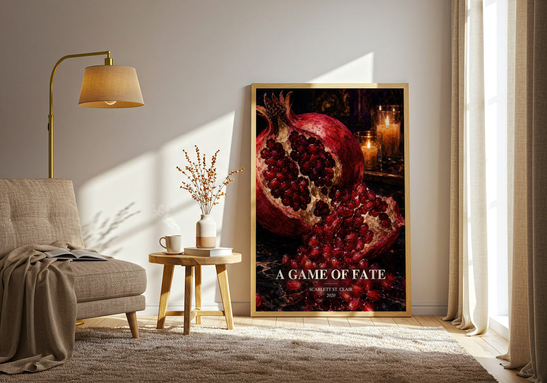 A Game of Fate watercolour print in frame leaning in hallway – fantasy wall art (mockup)