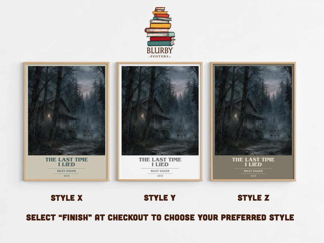 The Last Time I Lied book cover print in frame leaning in hallway – thriller wall art (mockup)