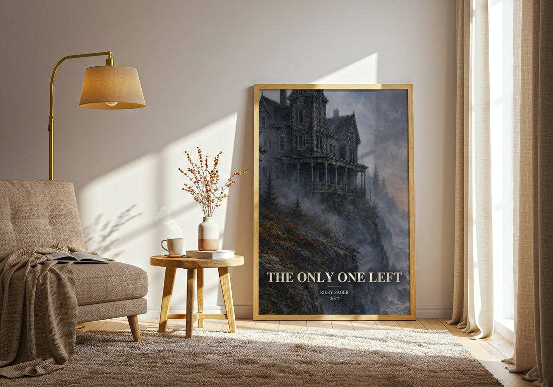 The Only One Left watercolour print in frame leaning in hallway – thriller wall art (mockup)