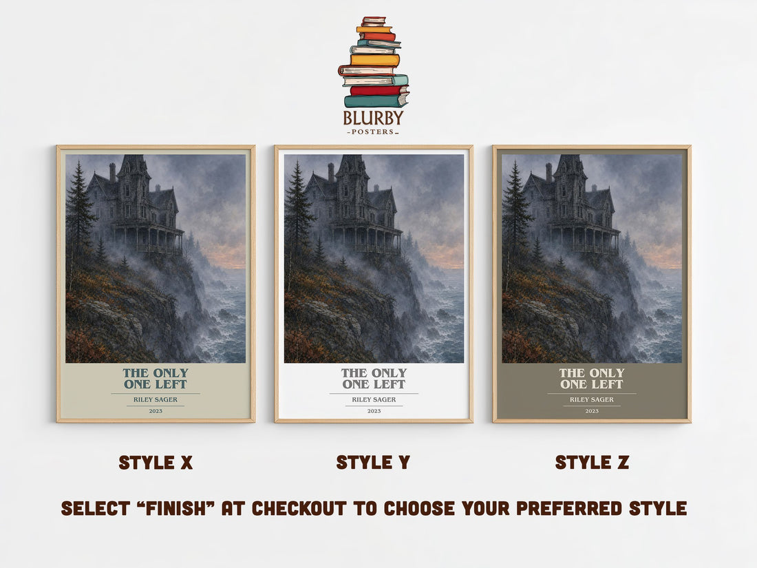 The Only One Left book cover print in frame leaning in hallway – thriller wall art (mockup)