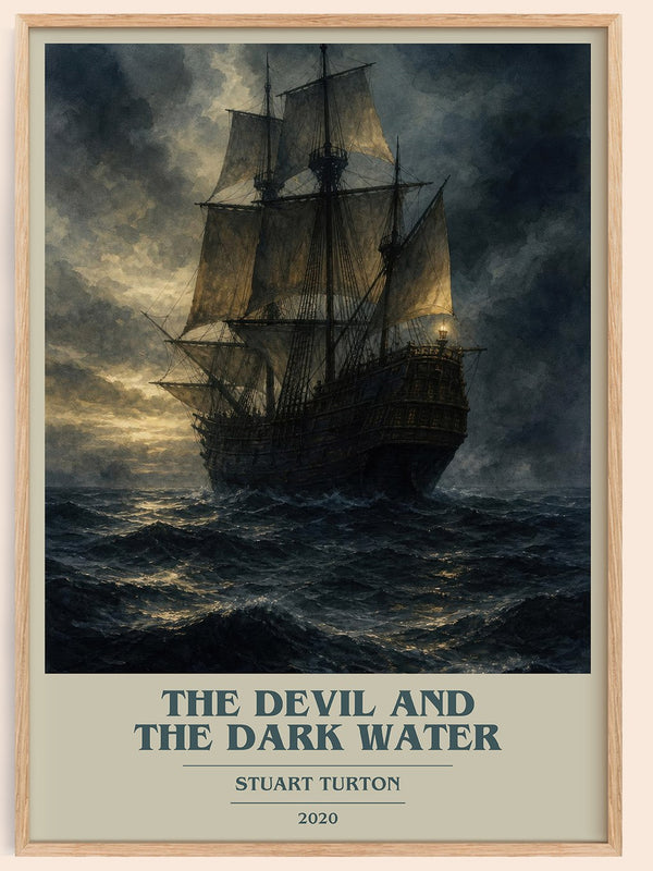 The Devil and the Dark Water book cover book poster by Stuart Turton – framed literary art print