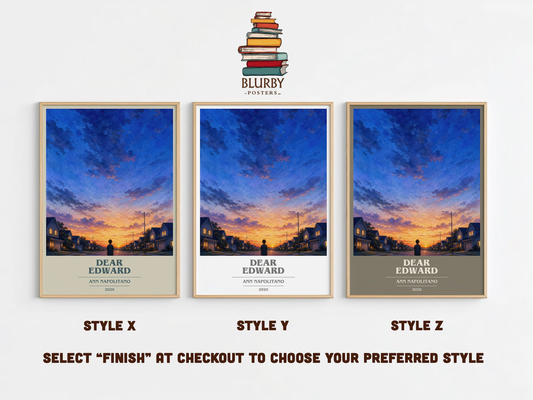 Dear Edward book cover print in frame leaning in hallway – contemporary fiction wall art (mockup)