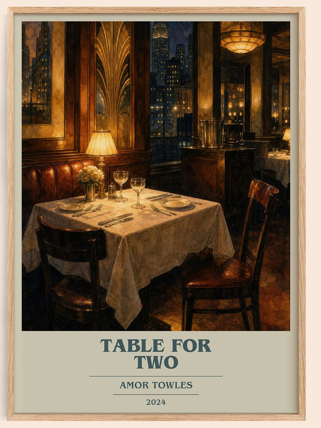 Table for Two book cover book poster by Amor Towles – framed literary art print