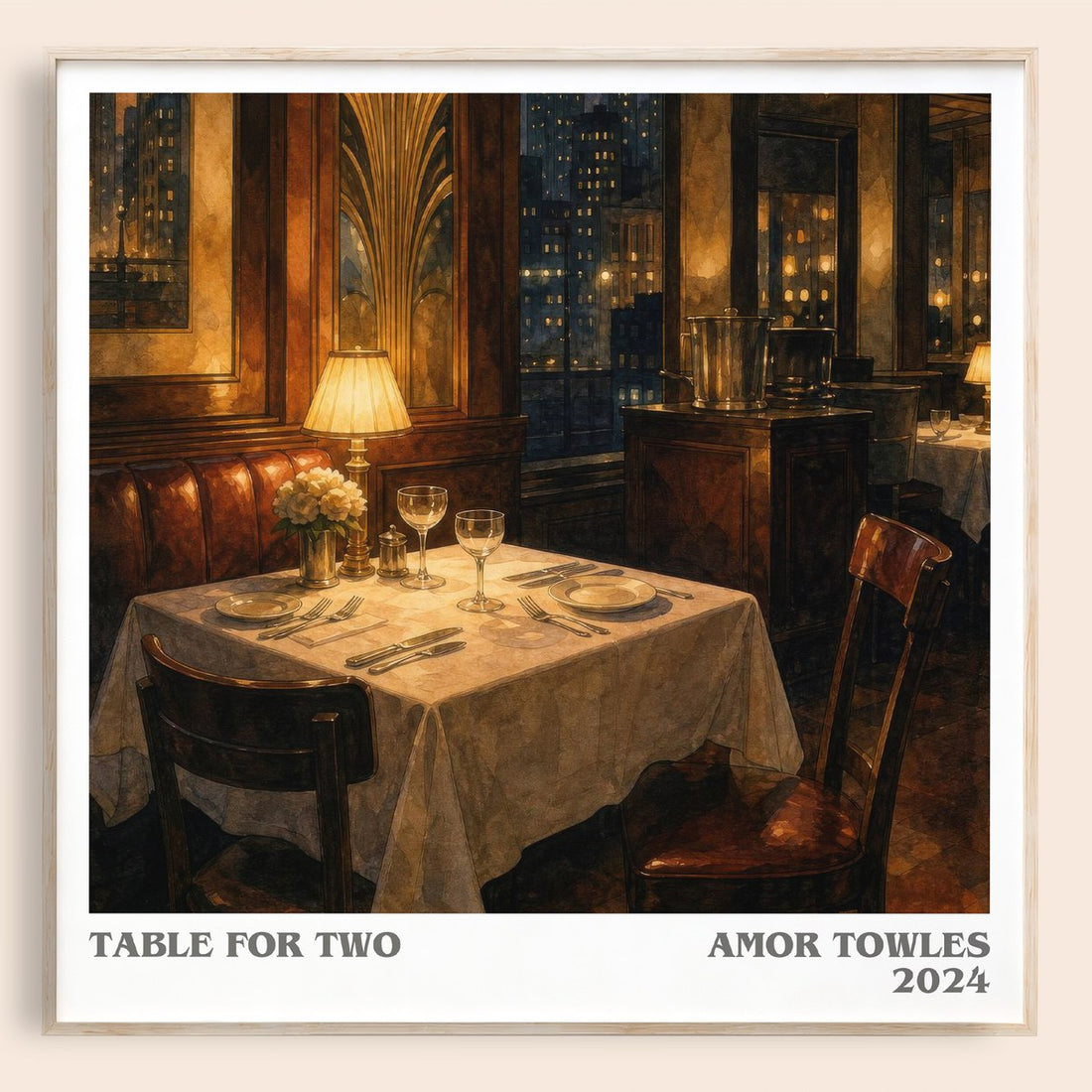 Table for Two literary book poster by Amor Towles – framed literary art print