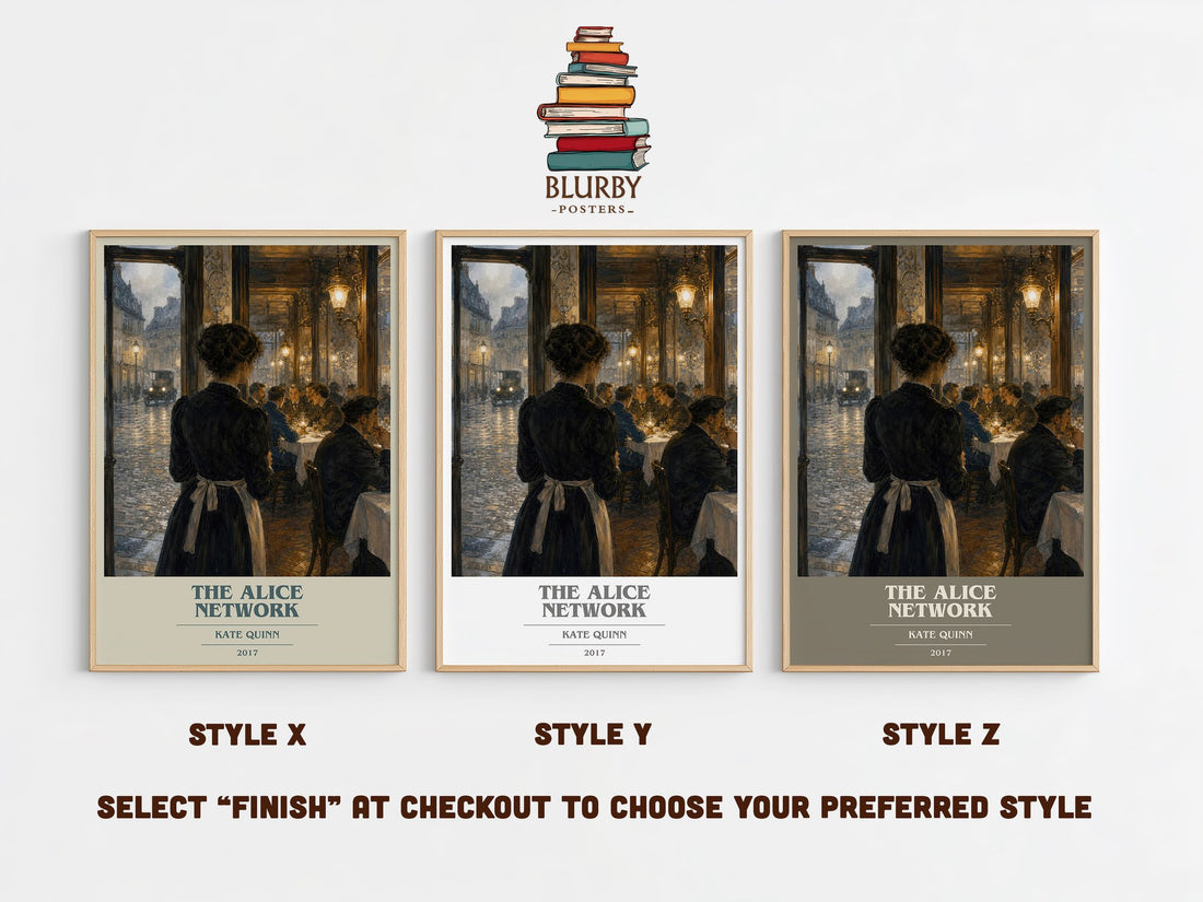 The Alice Network book cover print in frame leaning in hallway – historical fiction wall art (mockup)