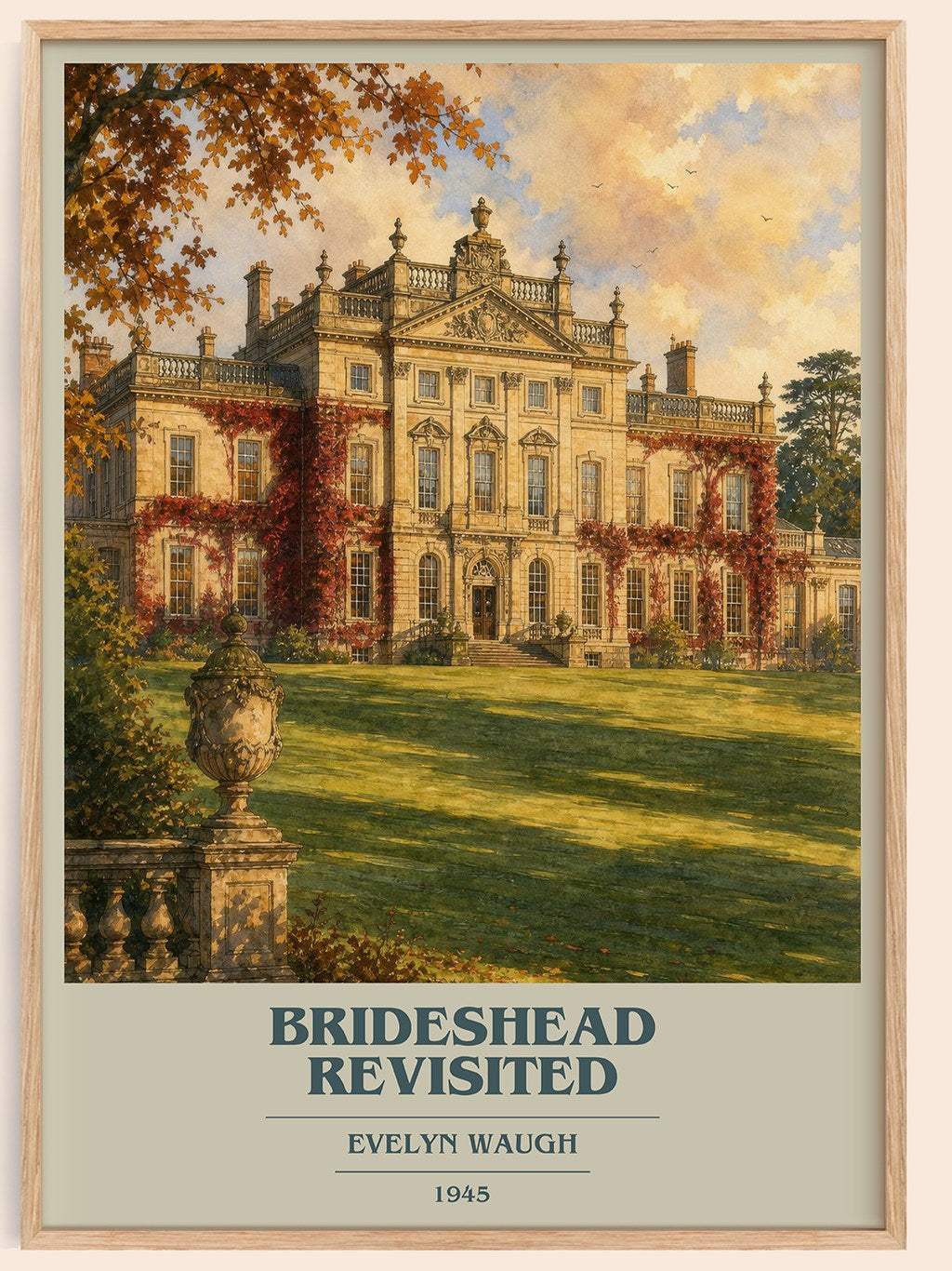 Brideshead Revisited book cover book poster by Evelyn Waugh – framed literary art print