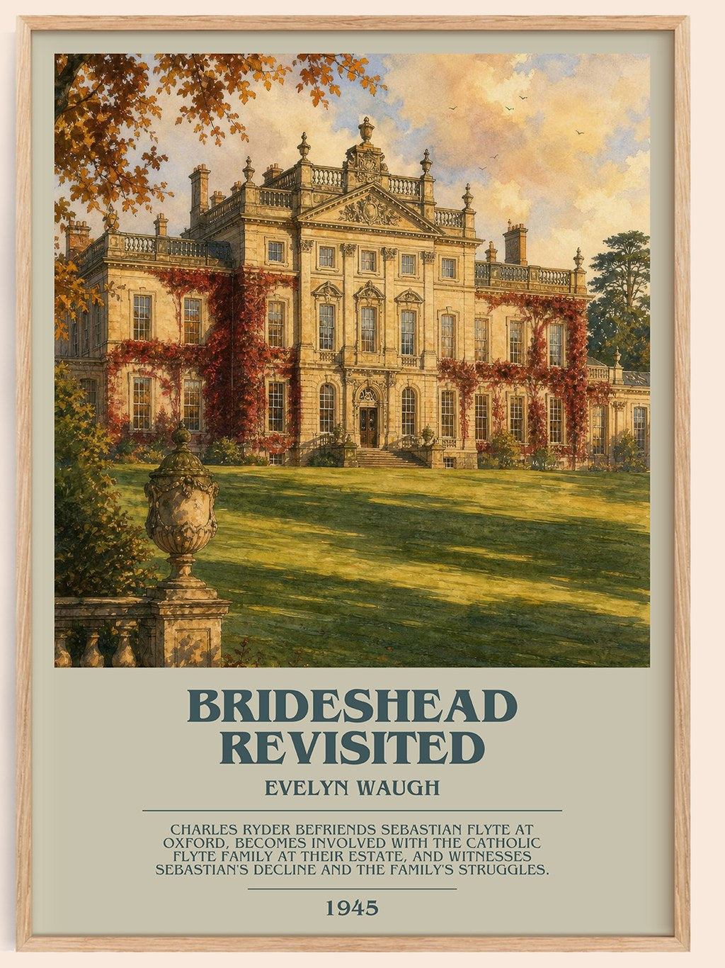 Brideshead Revisited bookish book poster by Evelyn Waugh – framed literary art print