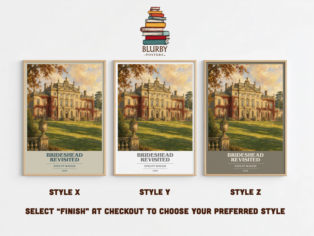 Brideshead Revisited book cover print in frame leaning in hallway – classic literature wall art (mockup)