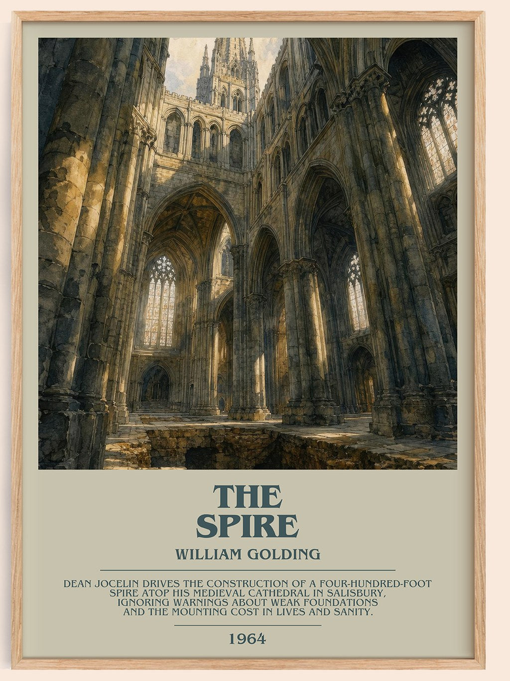 The Spire bookish book poster by William Golding – framed literary art print