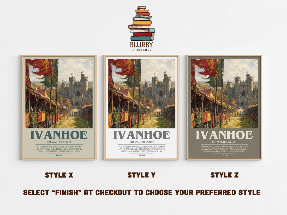 Ivanhoe bookish print in frame leaning in hallway – historical fiction wall art (mockup)