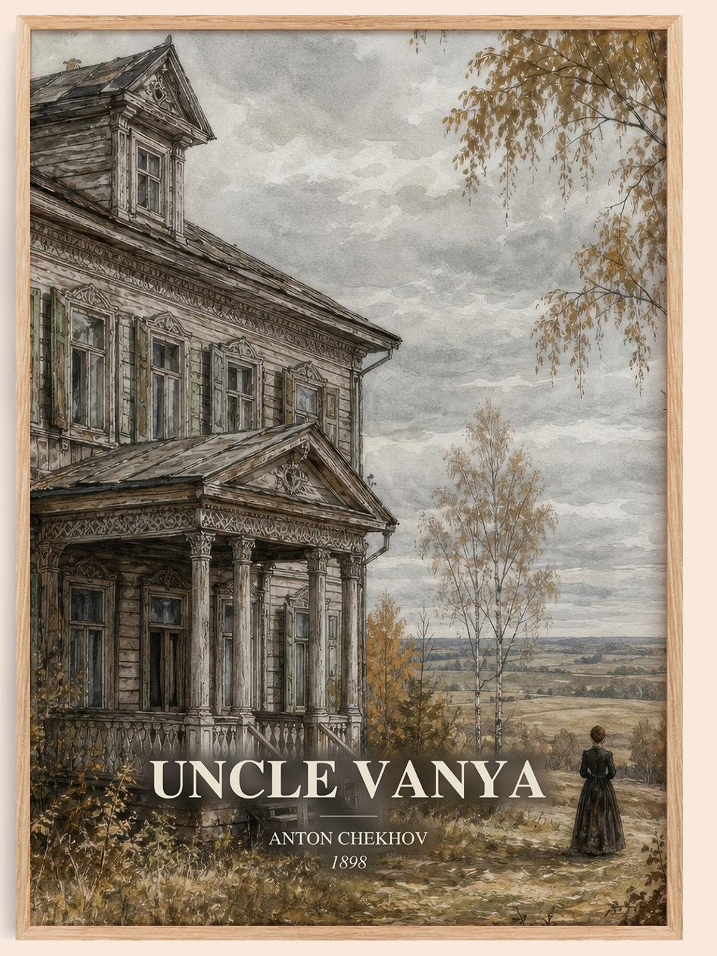 Uncle Vanya watercolour book poster by Anton Chekhov – framed literary art print