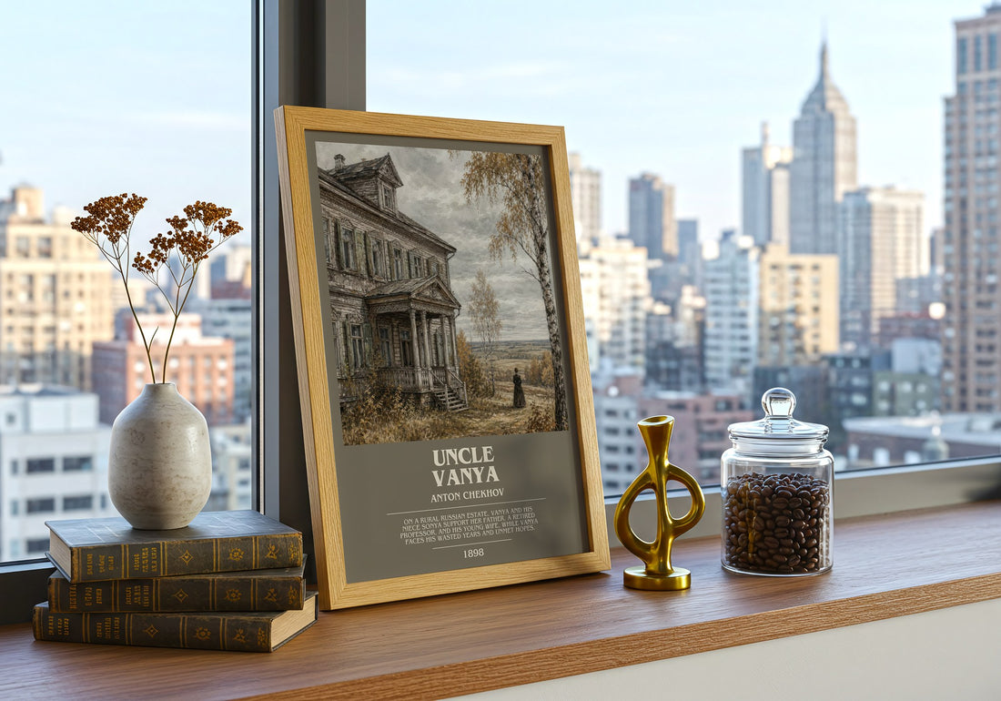 Uncle Vanya bookish print framed by window – literary home decor