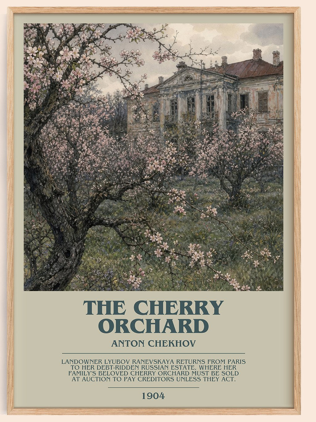 The Cherry Orchard bookish book poster by Anton Chekhov – framed literary art print