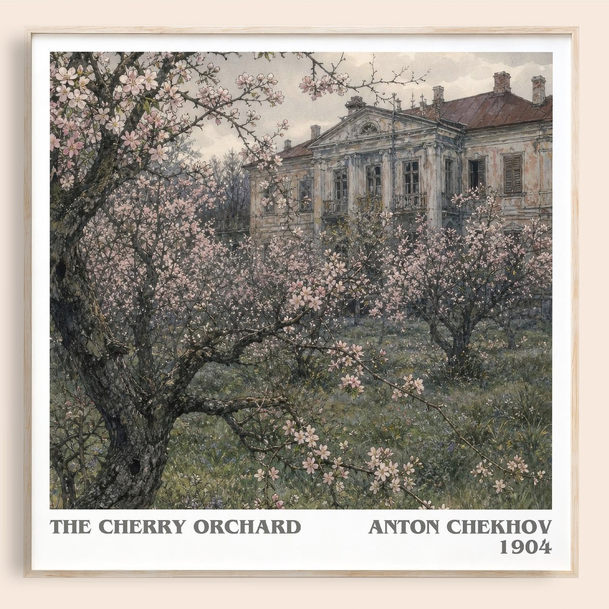 The Cherry Orchard literary book poster by Anton Chekhov – framed literary art print