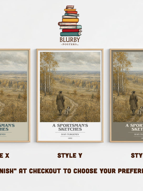 A Sportsman's Sketches book cover print in frame leaning in hallway – classic literature wall art