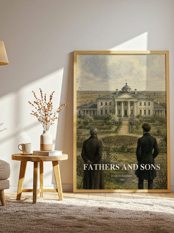 Fathers and Sons watercolour print in frame leaning in hallway – classic literature wall art