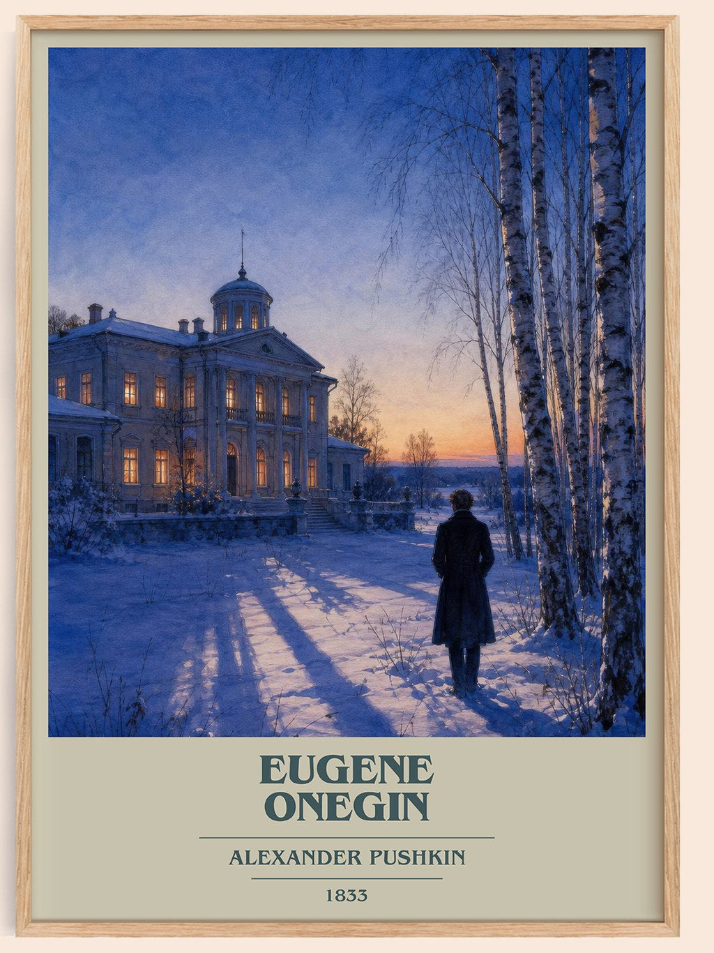 Eugene Onegin book cover book poster by Alexander Pushkin – framed literary art print