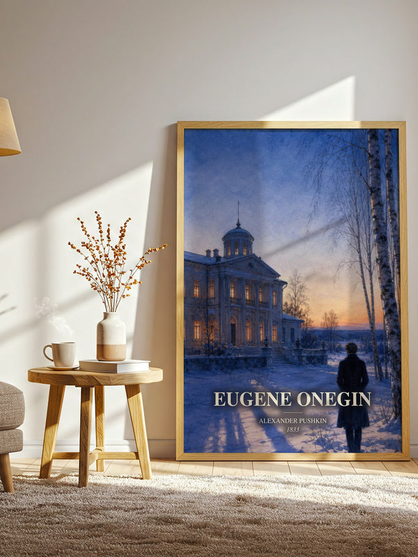 Eugene Onegin watercolour print in frame leaning in hallway – poetry wall art