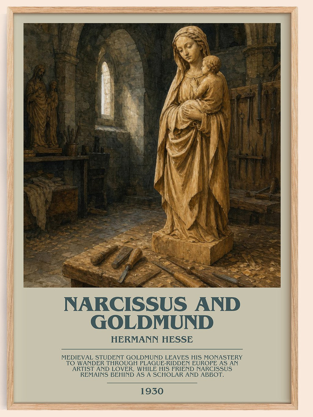 Narcissus and Goldmund bookish book poster by Hermann Hesse – framed literary art print