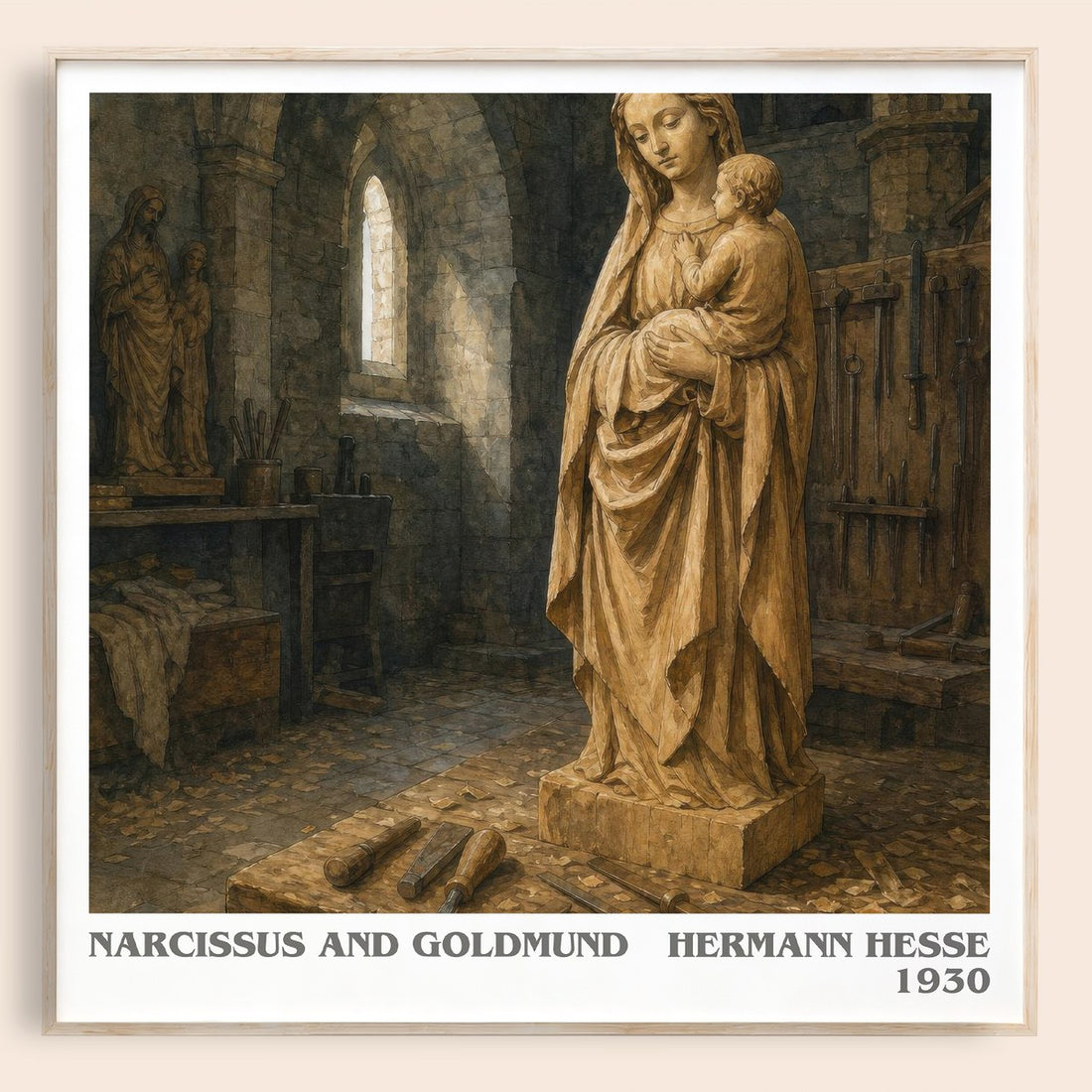 Narcissus and Goldmund literary book poster by Hermann Hesse – framed literary art print