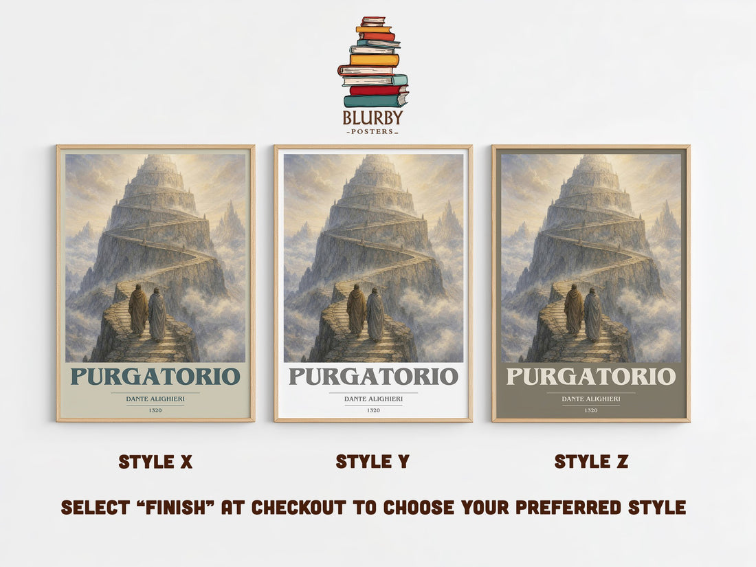 Purgatorio book cover print in frame leaning in hallway – poetry wall art (mockup)