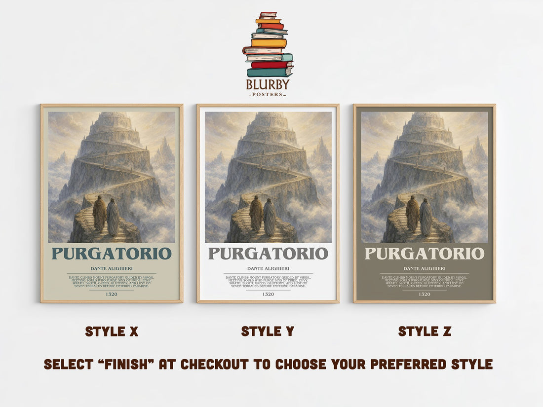 Purgatorio bookish print in frame leaning in hallway – poetry wall art (mockup)