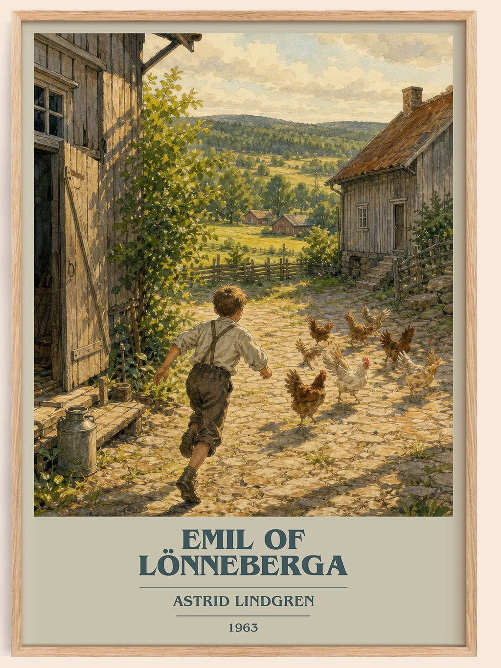 Emil of Lönneberga book cover book poster by Astrid Lindgren – framed literary art print