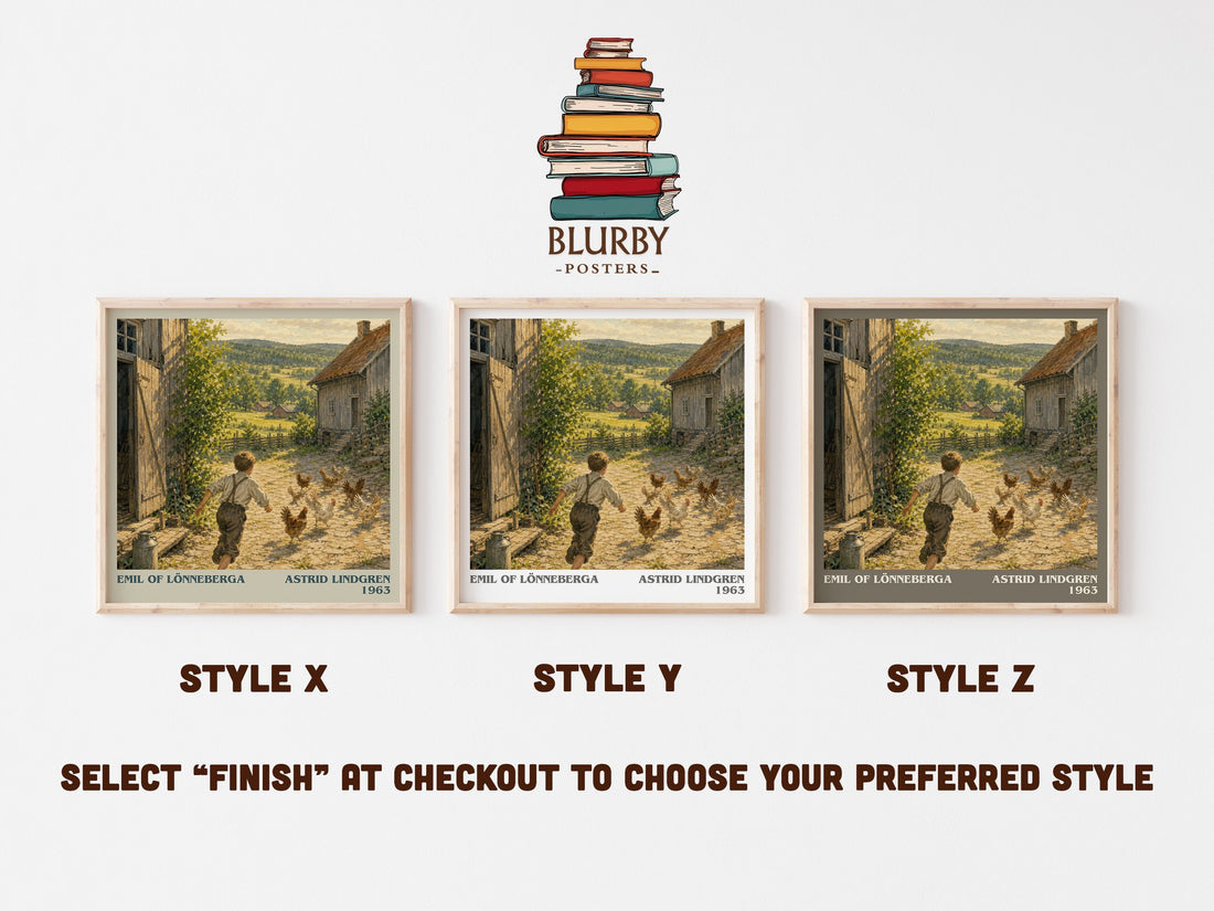 Emil of Lönneberga literary print in frame leaning in hallway – childrens wall art (mockup)