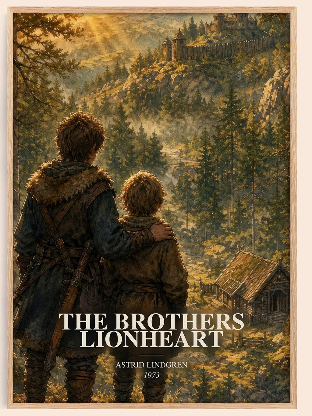 The Brothers Lionheart watercolour book poster by Astrid Lindgren – framed literary art print