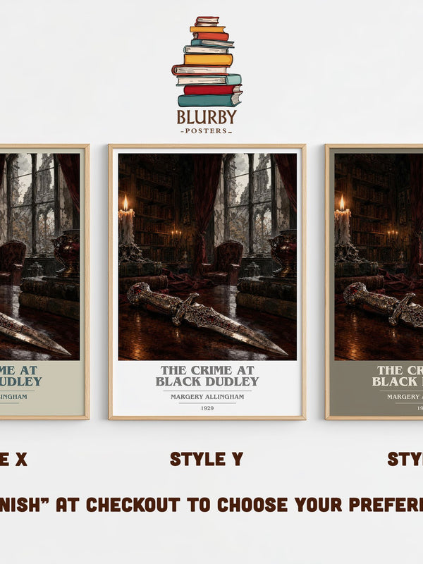 The Crime at Black Dudley book cover print in frame leaning in hallway – mystery wall art
