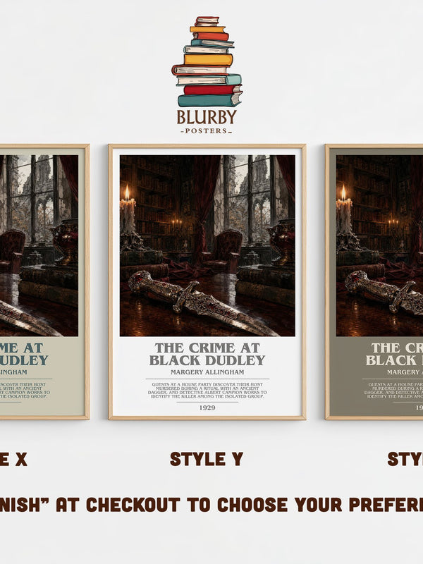 The Crime at Black Dudley bookish print in frame leaning in hallway – mystery wall art