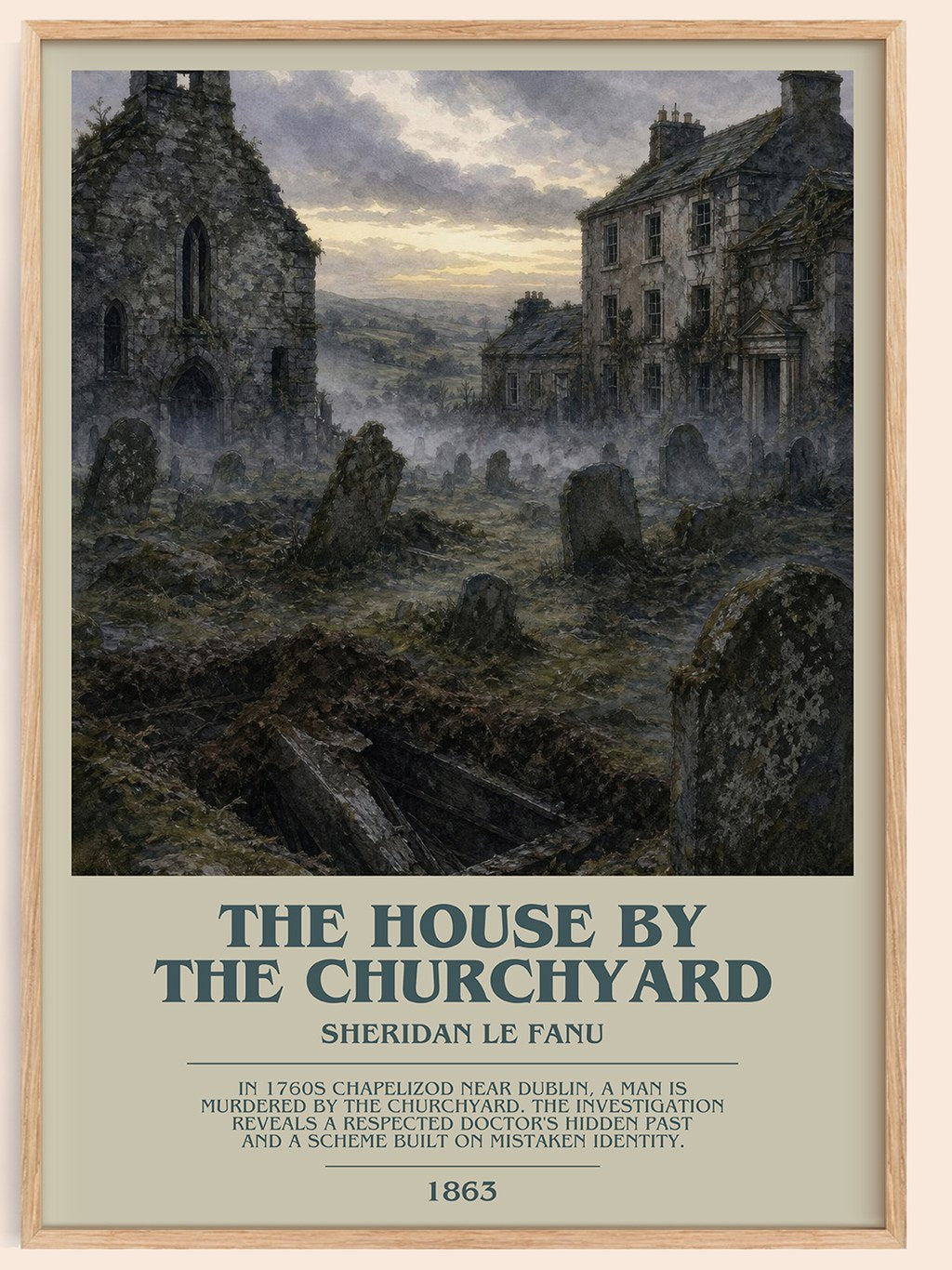 The House by the Churchyard bookish book poster by Sheridan Le Fanu – framed literary art print