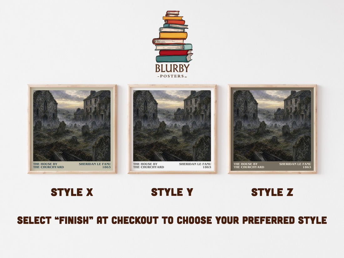 The House by the Churchyard literary print in frame leaning in hallway – gothic wall art (mockup)