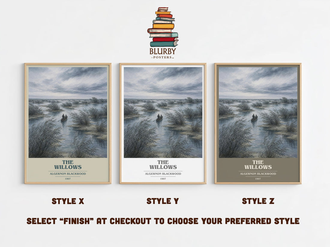 The Willows book cover print in frame leaning in hallway – horror wall art (mockup)