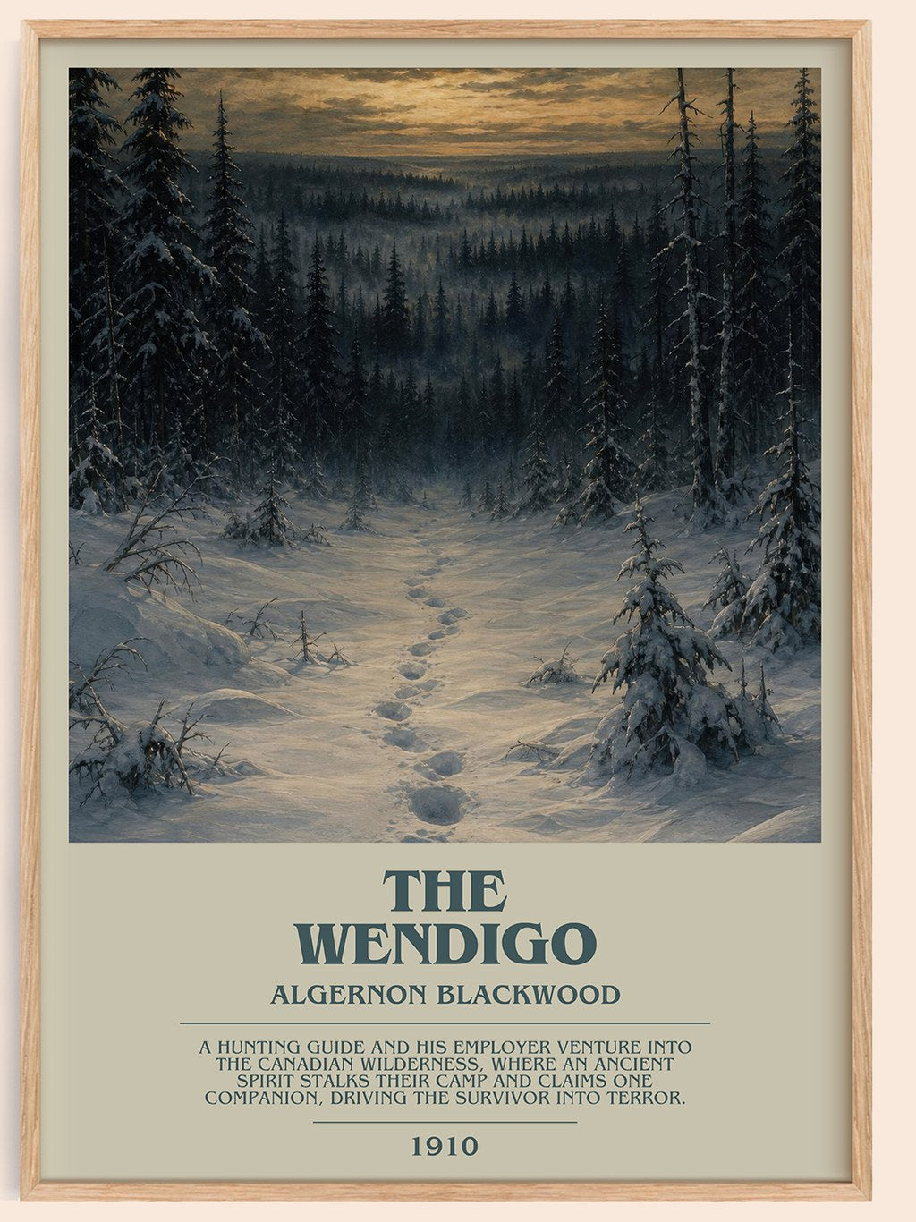 The Wendigo bookish book poster by Algernon Blackwood – framed literary art print