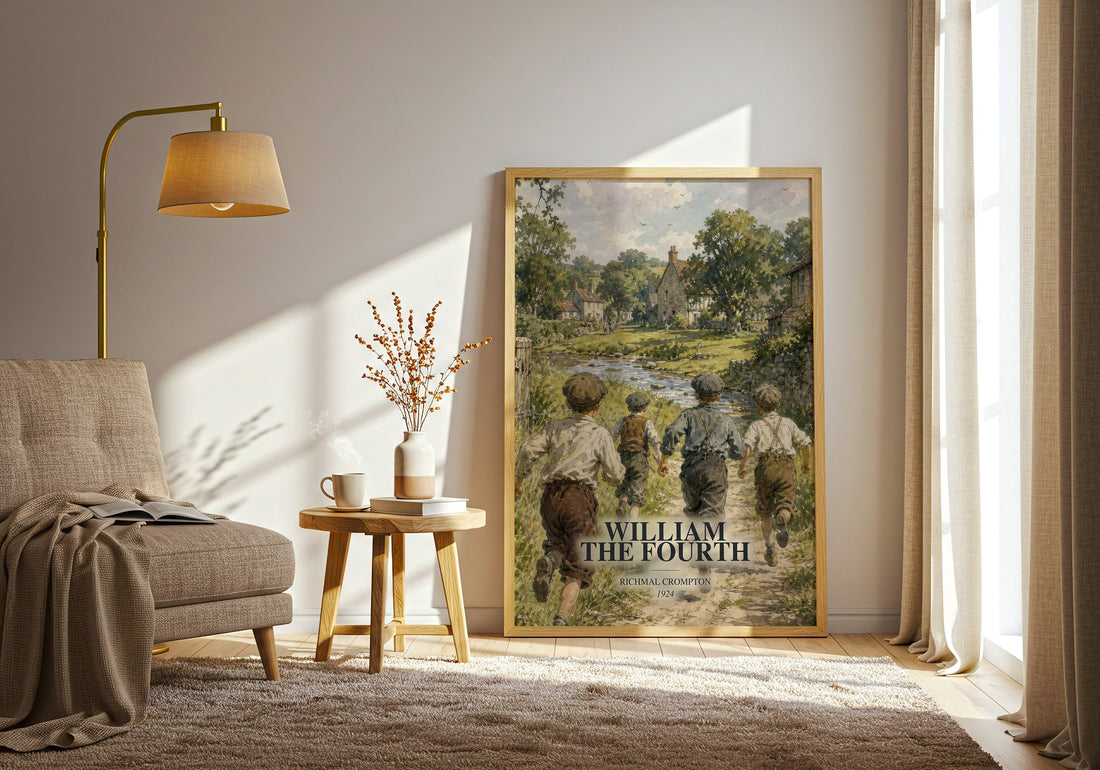 William the Fourth watercolour print in frame leaning in hallway – childrens wall art (mockup)