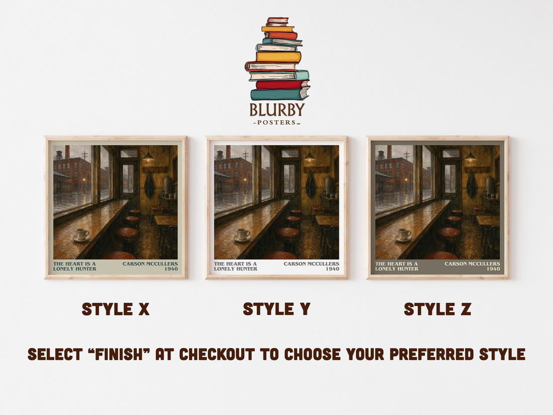 The Heart Is a Lonely Hunter literary print in frame leaning in hallway – literary fiction wall art (mockup)