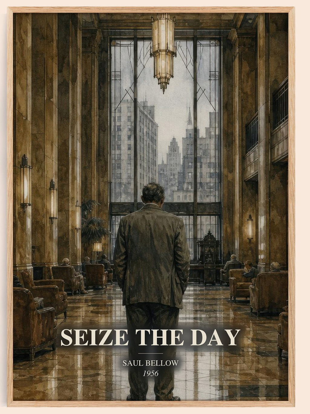 Seize the Day watercolour book poster by Saul Bellow – framed literary art print