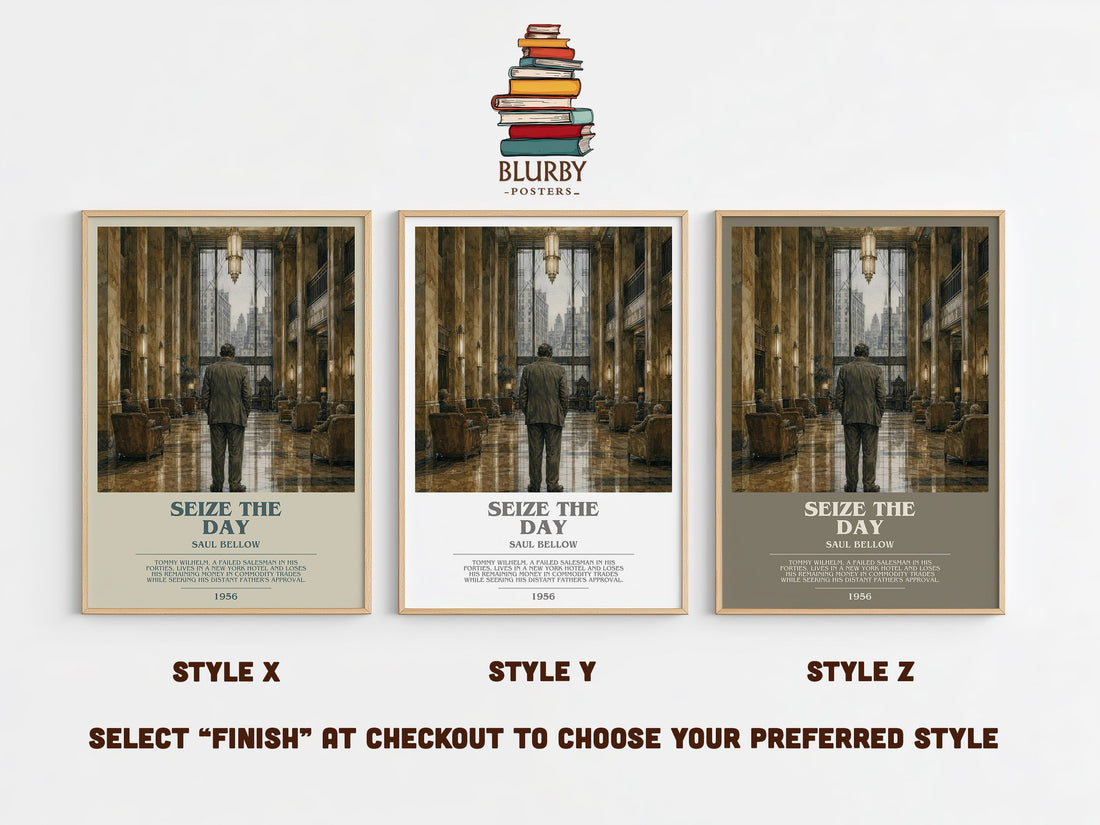 Seize the Day bookish print in frame leaning in hallway – literary fiction wall art (mockup)