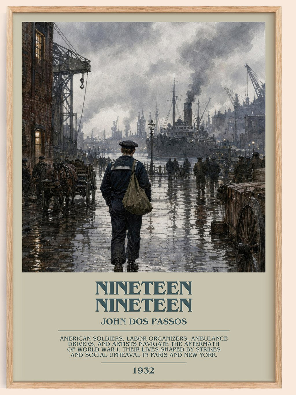 Nineteen Nineteen bookish book poster by John Dos Passos – framed literary art print