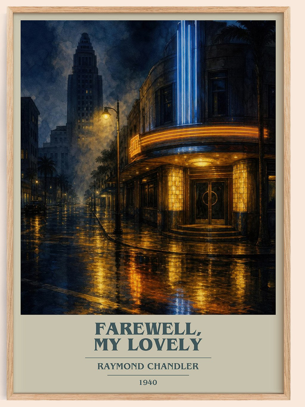 Farewell, My Lovely book cover book poster by Raymond Chandler – framed literary art print