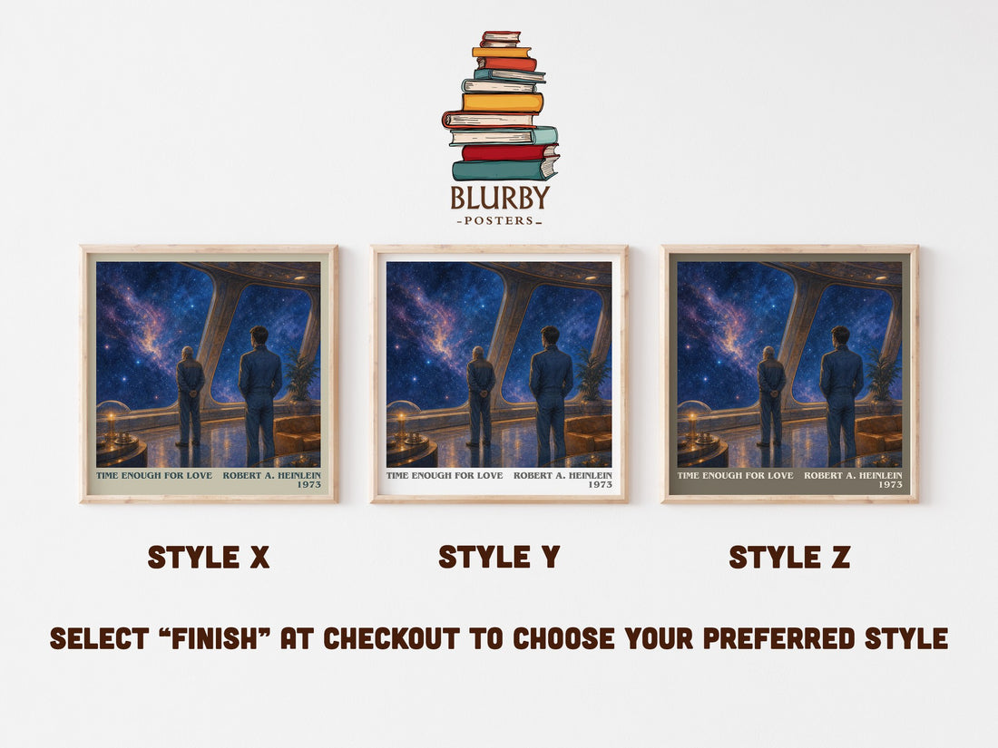 Time Enough for Love literary print in frame leaning in hallway – sci fi wall art (mockup)