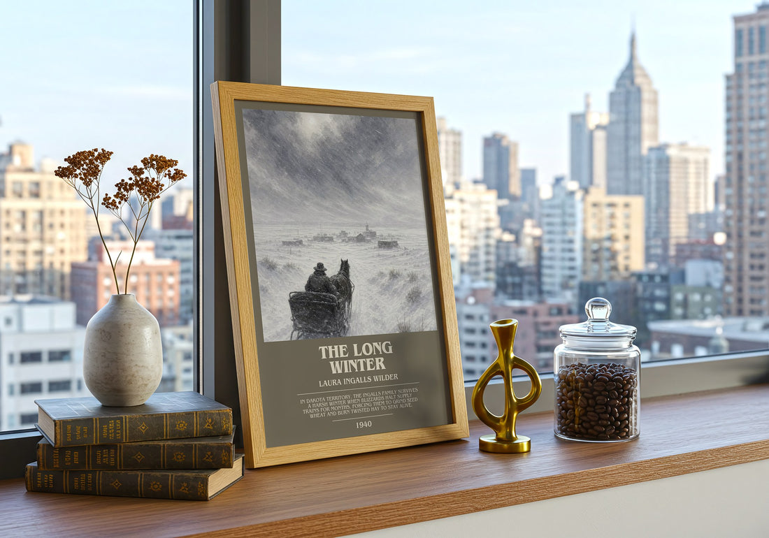 The Long Winter bookish print framed by window – literary home decor